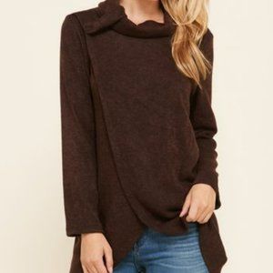 Frumos Dark Brown Tulip-Hem Cowl Neck Tunic - Size 3X - NWOT